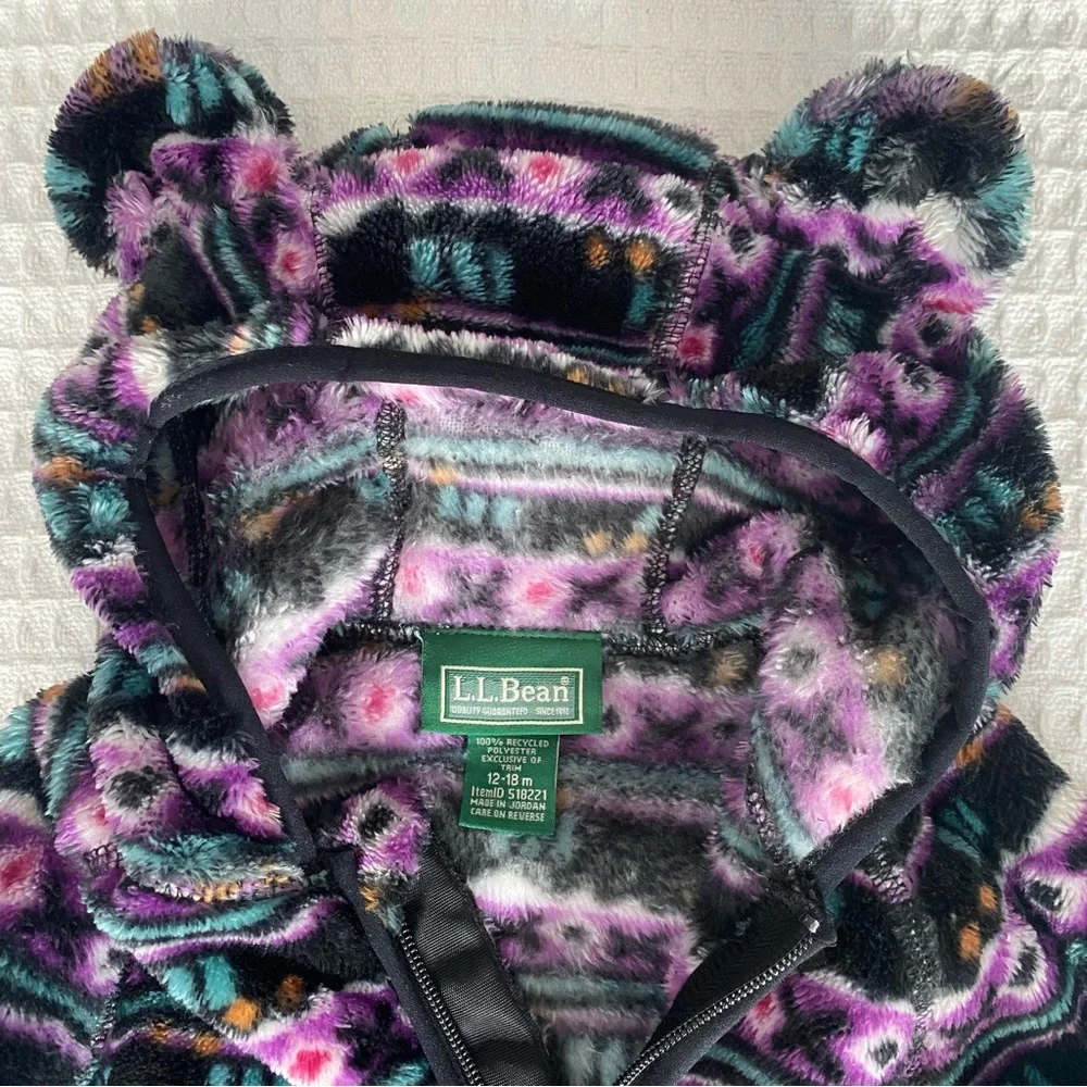 L.L. Bean hi-pile fleece printed Baby bunting size 12-18M